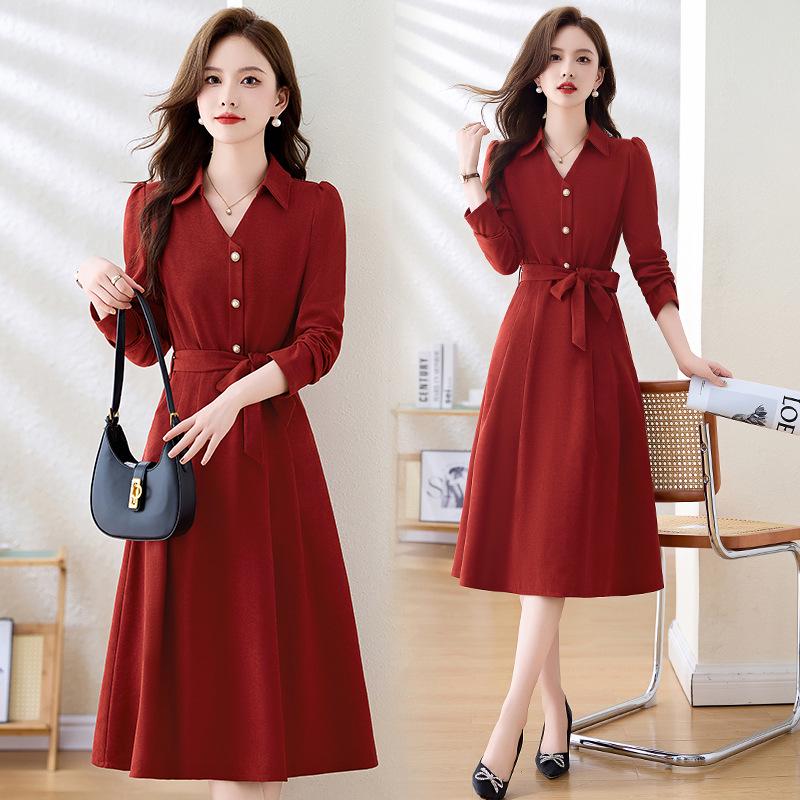 

2024 Осень Женское Шикарное Корейский Стиль Платье с Завязками на Талии - SW1859 M (90-105 jin)