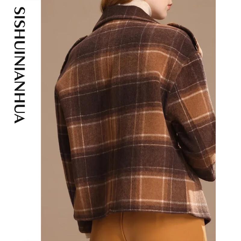 Women's Elegant Plaid Short Wool Blend Coat