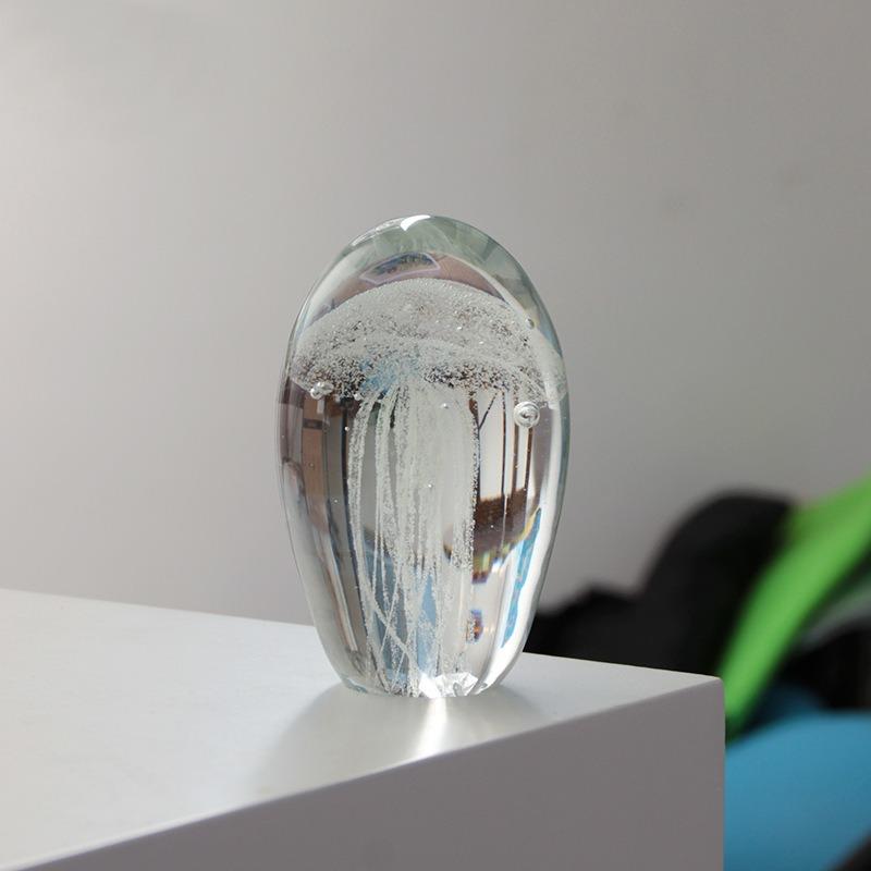 Hand‑made Colored Glaze Jellyfish Figurine Ocean Animal Paperweight Desktop Home Art Decor Ornament