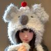 Cute Koala Plush Hat with Moving Ears Women's Warm Plush Thickened Large Head Circumference Ear Protector Lei Feng Hat