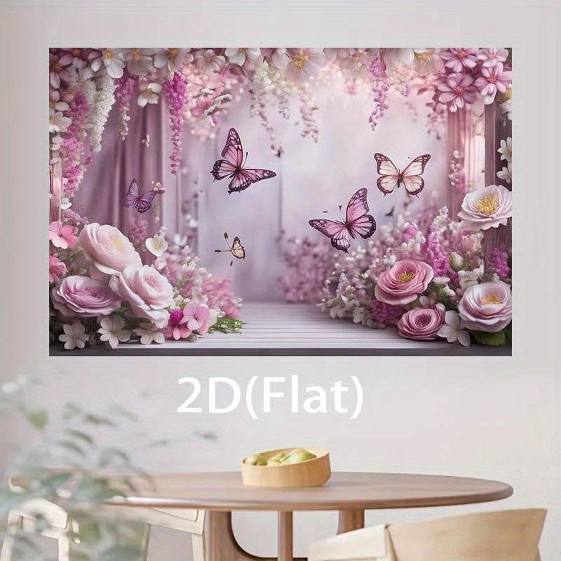 2D Flat Surface 1 Piece of Pale Pink Rose and Butterfly Floral Background Fabric Suitable for Indoor/outdoor Parties