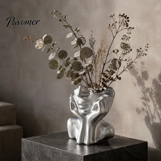 Office Supplies Organizer Abstract Face Vase, Artistic Female Pen Holder, Makeup Brush Home Aesthetic Decor Modern Decorative Vase Centerpiece