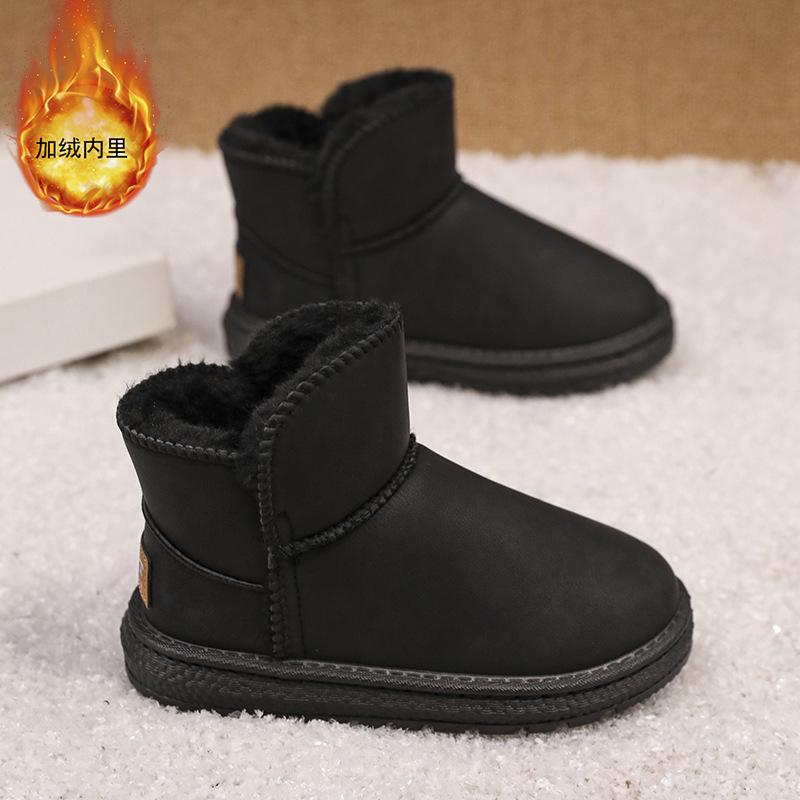 

Детские хлопковые ботинки зимние новые мальчиковые зимние ботинки с флисом теплые мягкая подошва кожаные водонепроницаемые и нескользящие хлопковые ботинки для учеников начальной школы 26