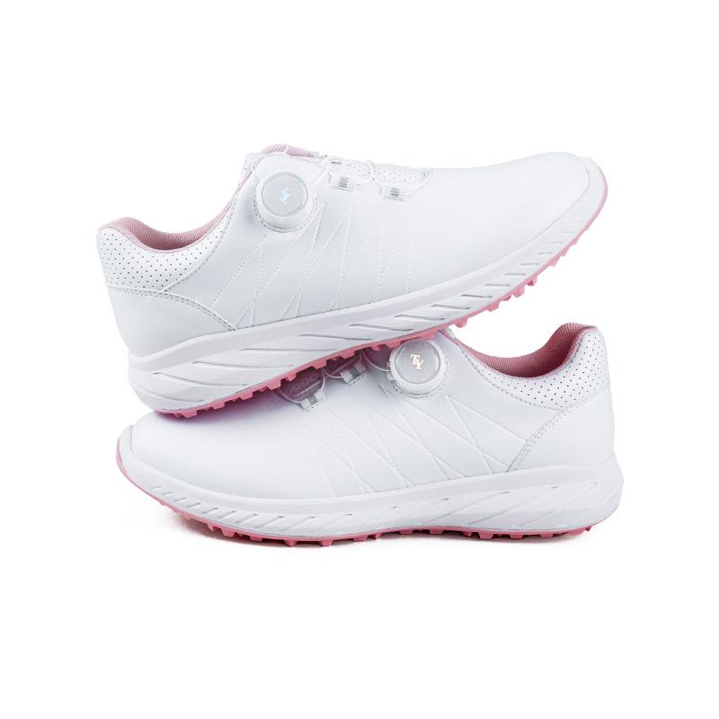 

Женские водонепроницаемые туфли для гольфа с пряжкой-кнопкой, эластичными шнурками, нескользящими фиксированными шипами 35 белый