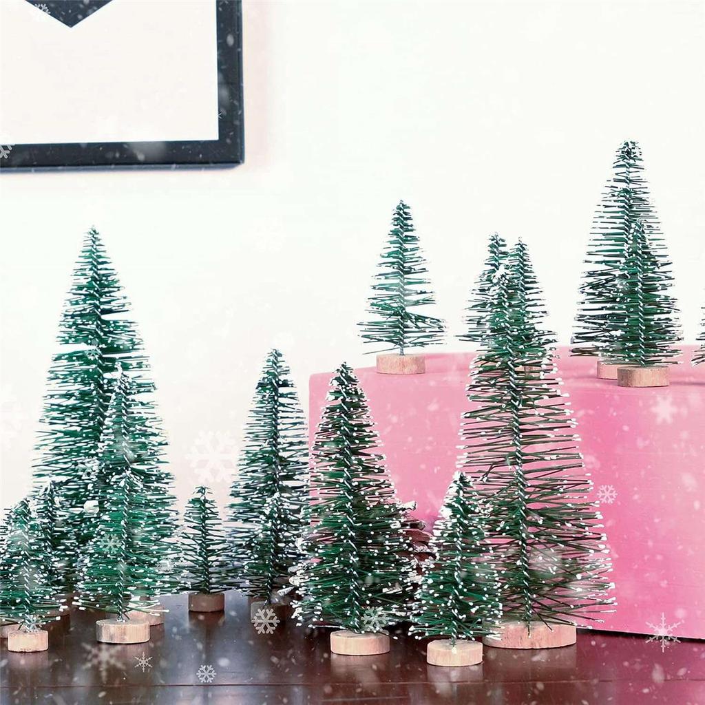 25PCS Miniature Artificial Christmas Trees 5 Sizes,with Wooden Base for Decoration DIY Party Decoration Crafts