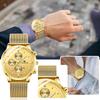 Men Women Stainless Steel Mesh Band Wristwatch Quartz Movement Chronograph Dial Date Display Casual Style Water Resistant