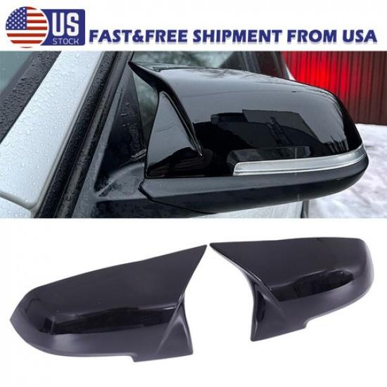 2x Gloss Black Side Mirror Cover Cap For BMW F20 F21 F30 F31 F34 2012-2018
