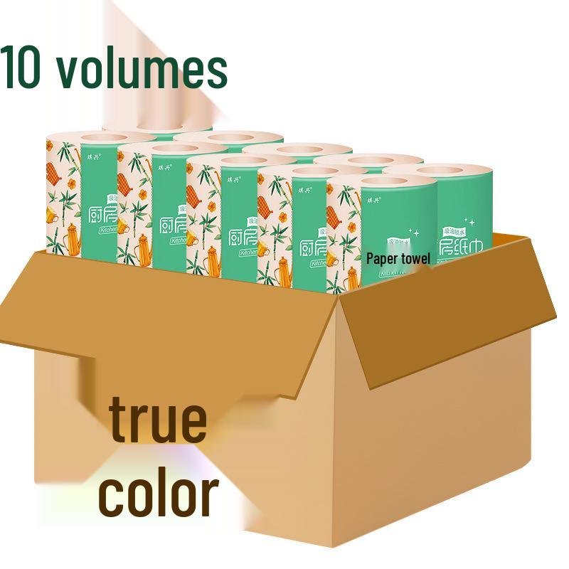 Qixing Bamboo Pulp Kitchen Tissues: Oil & Water Absorbent, 10 Rolls.