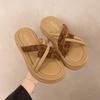 New summer new leopard print cross daily versatile casual temperament simple outer wear thick-soled comfortable slippers