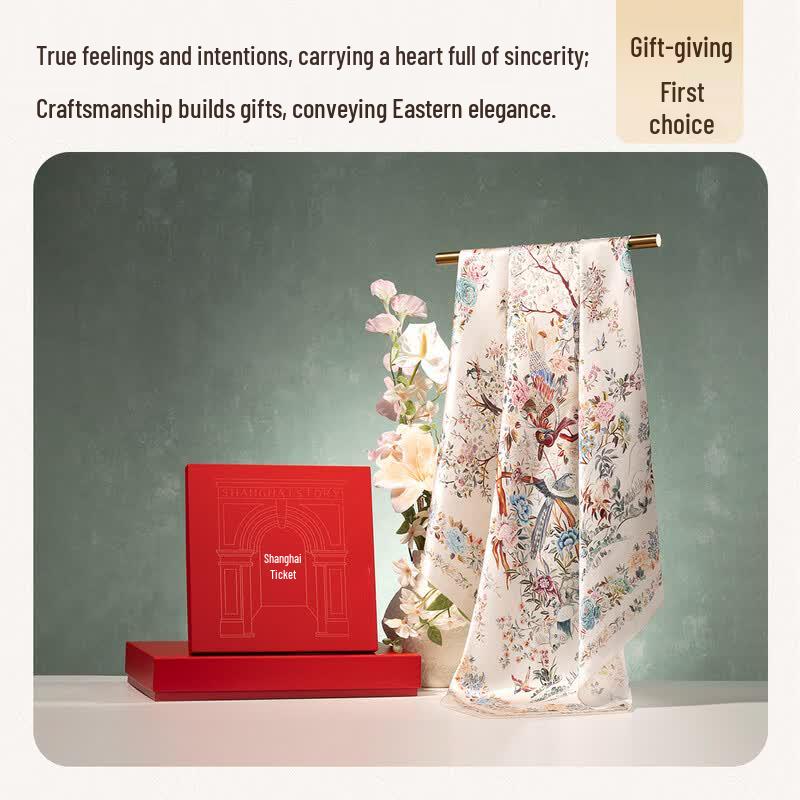 Shanghai Story 100% Mulberry Silk Printed Square Scarf