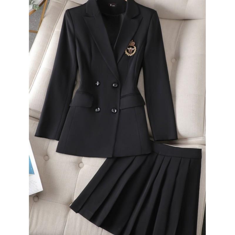 Women Suit Set Spring Autumn Long Sleeved Suit Jacket Top+Skirt Slim Temperament Two-piece Clothing Sets