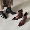 New 2025 Autumn and Winter European and American Old Money Style Thick Heel High Heel Square Head Short Boots Rear Zipper Brown Black Fashion Women