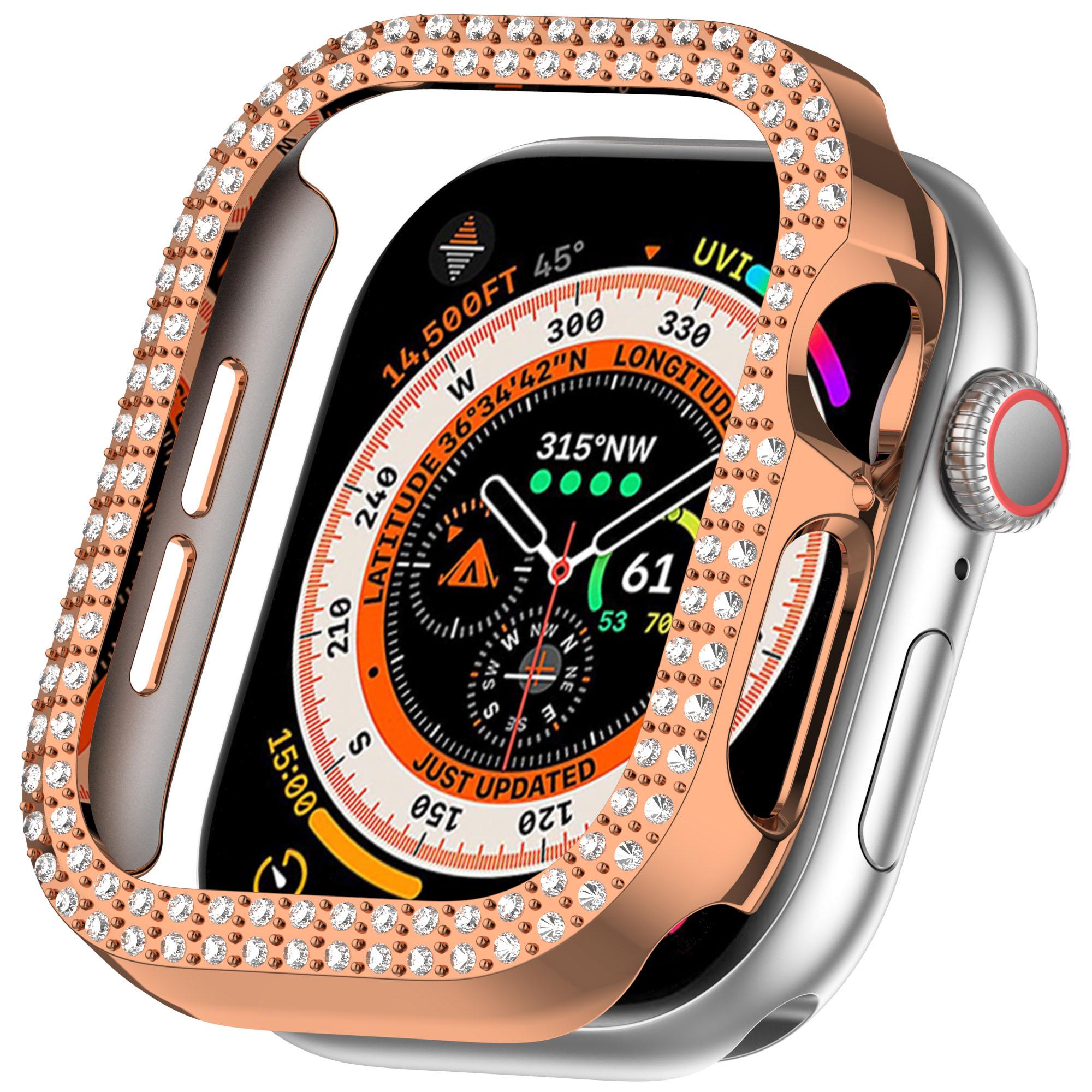 

For Apple Watch Series 11/10 46mm Double Row Rhinestone Decor Hollow-Out Cover PC Watch Frame Case A