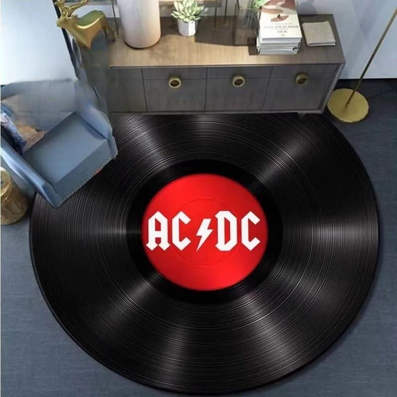 Retro Rockband Musik Schallplatte Runder Teppich Flanellteppich für Schlafzimmer Rutschfest Waschbare Fußmatte für Wohnzimmer Stilvolle Deko-Matten