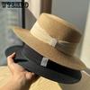 New French White Top Hat Summer Beach Vacation Visor Hat Straw Hat