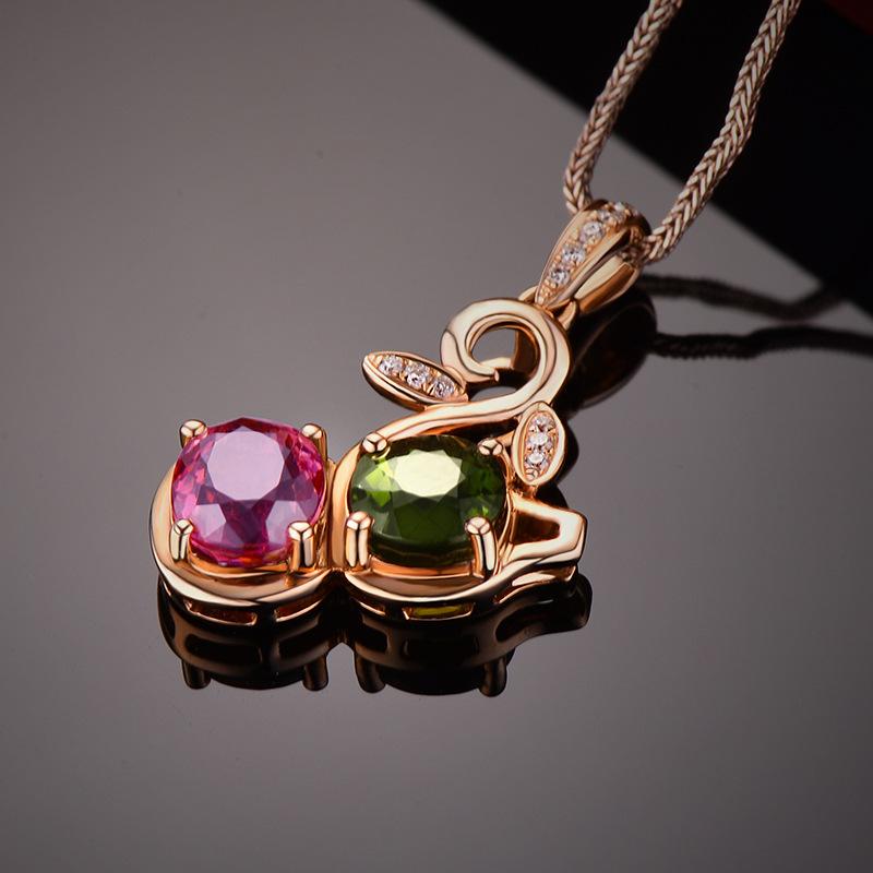 BELLA BOX Rose Goldnatural Red Green Pendant Color Gourd Ferro Color Treasure Necklace Clavicle Chain For Women Charm Daily Fine Jewelry