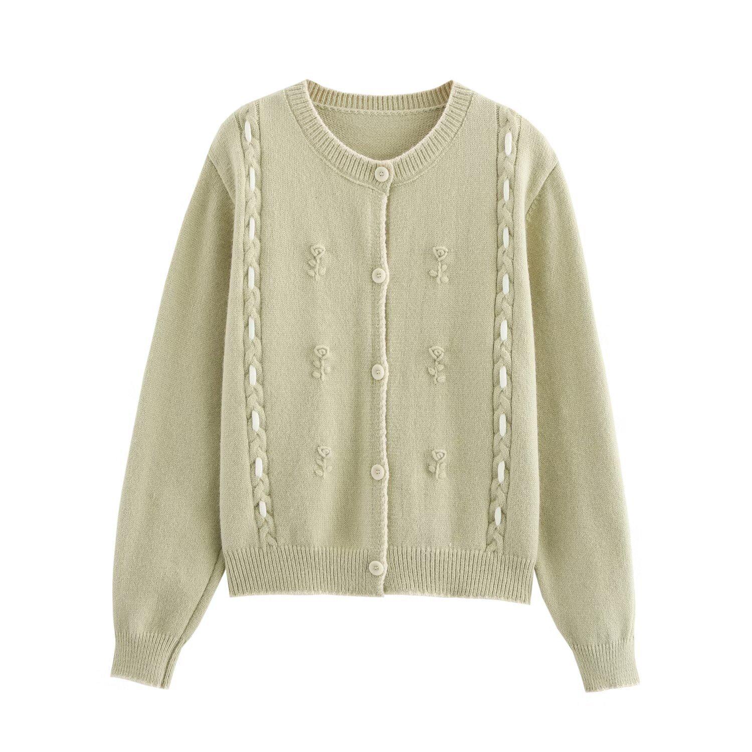 

Весенний женский кардиган крючком с цветочным узором и цветными блоками, с круглым вырезом, 2025 One Size зелёный