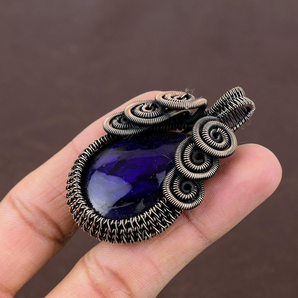 Natural Blue Labradorite Gemstone Copper Wire Wrap Pendant Gift 2.36" B3W85