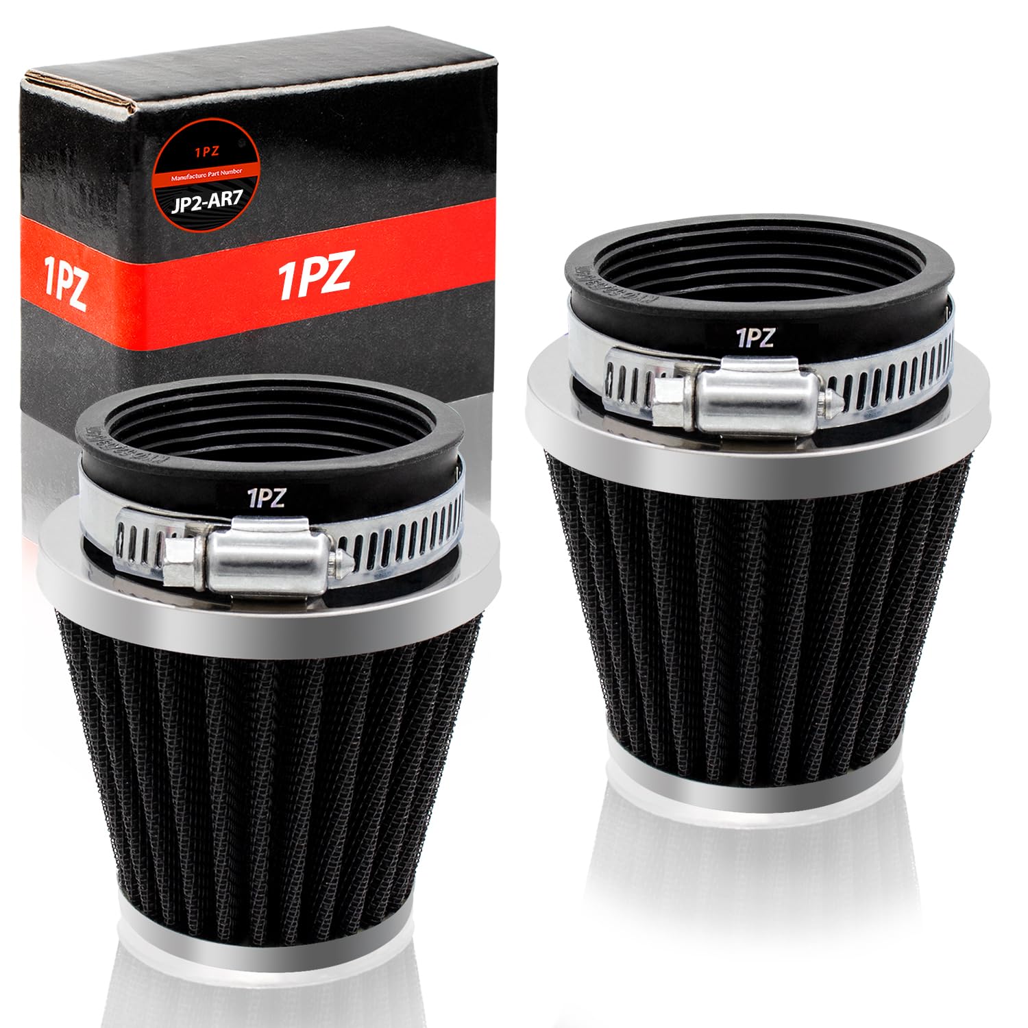 

1PZ JP2-AR7 2pcs Power Filter Air Universal 54mm 52/53/54 Cone Black Motorcycle Air Filter
