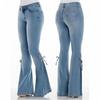 Jeans Acampanados de Color Sólido de Cintura Alta Para Mujer Pantalones Largos de Denim Elástico Con Decoración de Lazo Elegantes Pantalones Casuales
