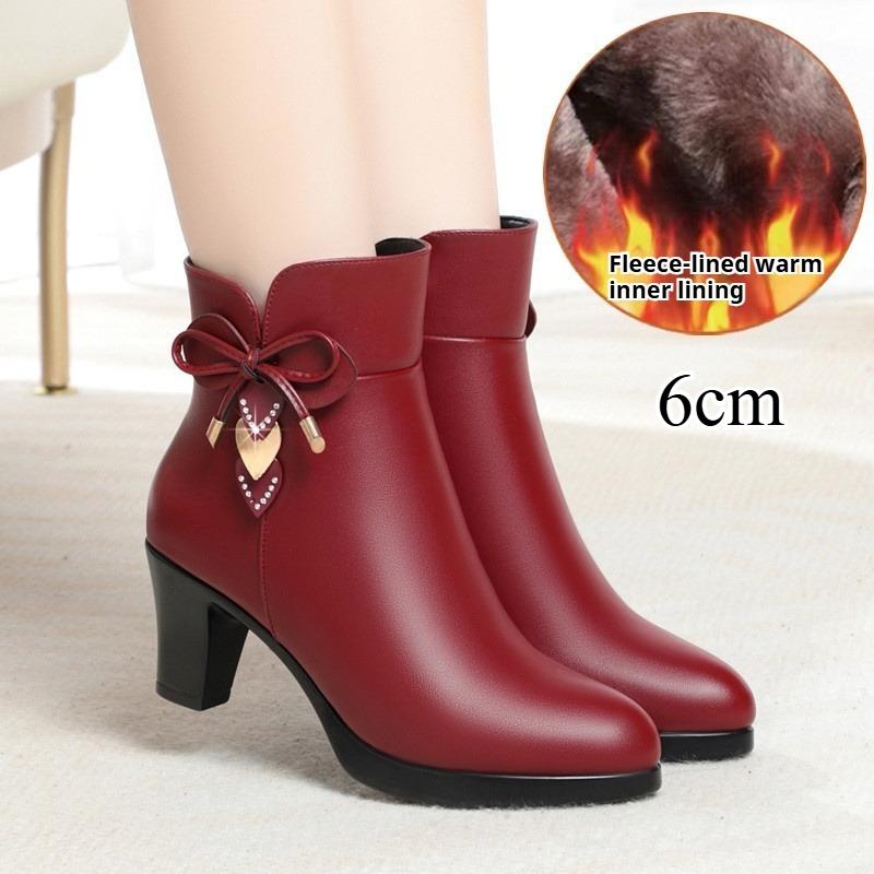 High-heeled Ankle Boots, Autumn and Winter Women's Leather Shoes, Fashion Boots, Cotton Boots