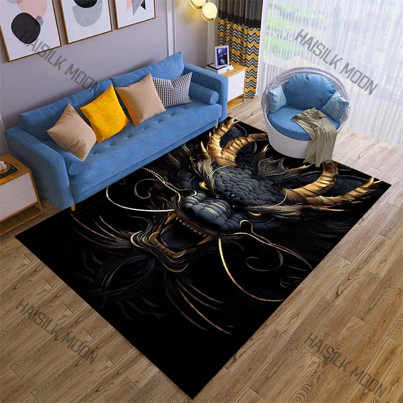 Oriental Dragon Head Print Cartoon Carpet Rug for Living Room Bedroom Sofa Decor Kids Play Home Area Rug Non-slip Mat