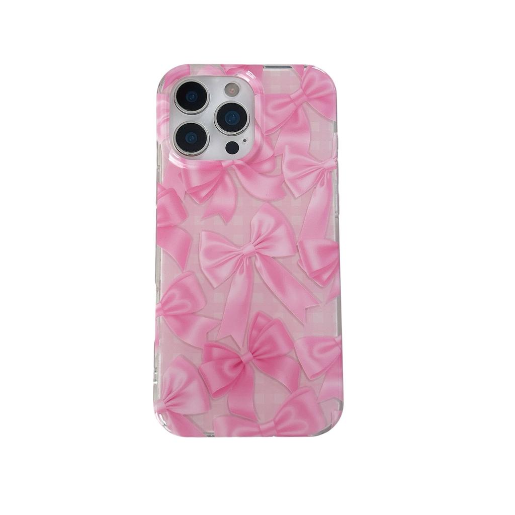 Mädchenhaftes Karomuster Rosa Schleife Geeignet für Apple 16 Handyhülle iPhone 17 Pro Max Doppelschichtige Hülle 15/14