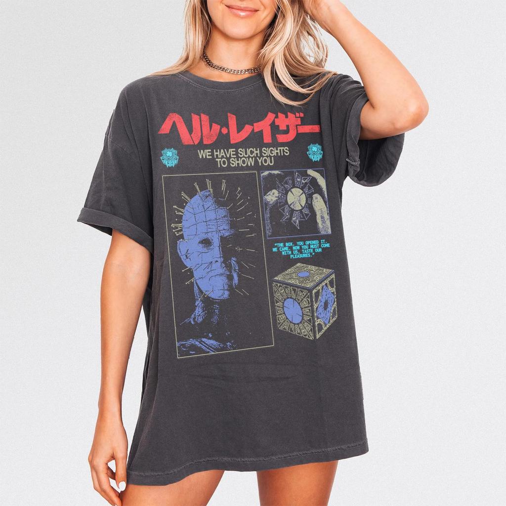 Retro Hell Horror Movie Graphic Tee 80s Pin Head Film Inspired TShirt Women Clothes