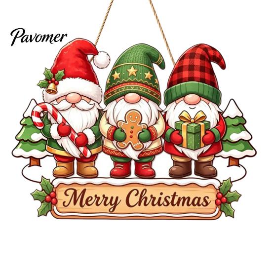 Decorative Christmas Gnome Craft Wooden Hanging Pendant, Cartoon Ornament, Merry Rustic Holiday Wall Decor Door Sign for Home Shop Party Decoration