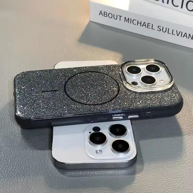 Luxury Glitter Bling For Magsafe Magnetic Case For iPhone 16 13 15 14 11 12 Pro Max Wireless Charge Silicone Shockproof Cover