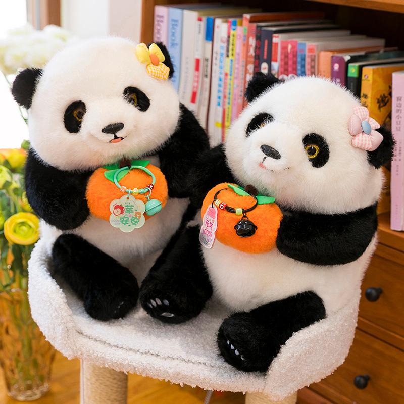 

New simulation giant panda doll plush toy holding persimmon panda doll rag doll souvenir gift wholesale 35cm 0.5kg