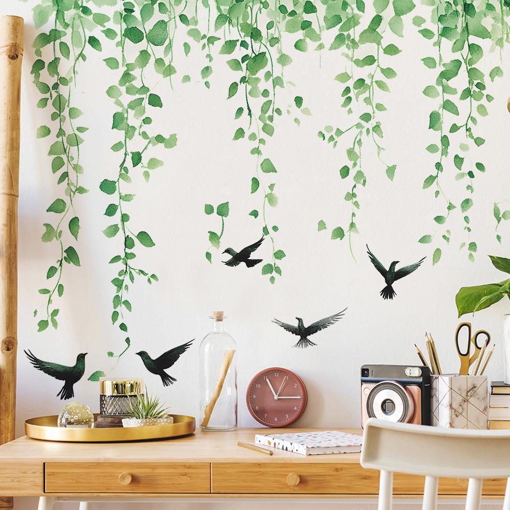 2 Pcs Small Fresh Painted Greenery Vines Bedroom Living Room Home Background Beautification Decoration Wall Stickers