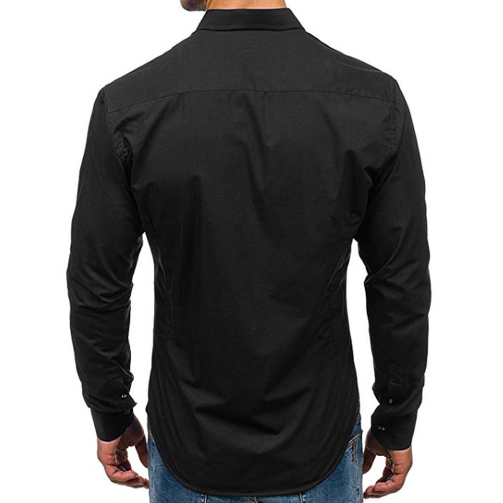 Men's Autumn Casual Formal Slim Fit Solid Long Sleeve Dress Shirt Top Blouse