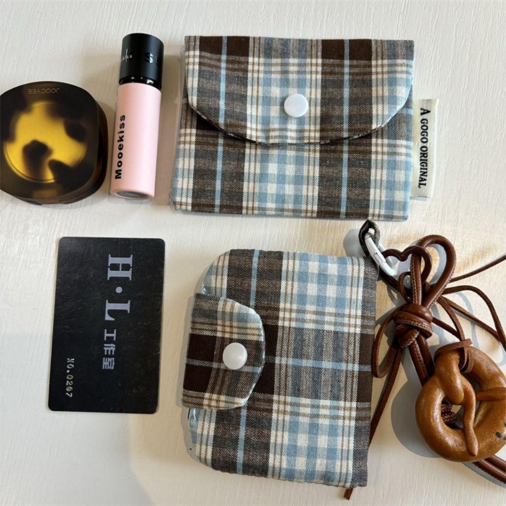 Korean Style Mini Cash Wallet Canvas Cloth Envelope Wallets Simple Retro Plaid Coin Purse  Outdoor