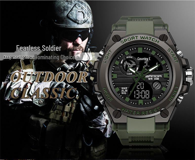 Sanda Men's Tactical Waterproof Multifunctional Digital Watch with Large Dial and Night Glow.