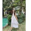 Holiday Wind Fringe Splicing Suspender Dress Women's Summer New Waist Irregular Gentle First Love Long Dress