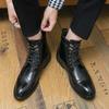 Fashion Classic British Style Boots Mens Leather Carving Boots Lace Up Ankle Boots Pointed Toe Low Heel Thick Sole Business Dating Boots
