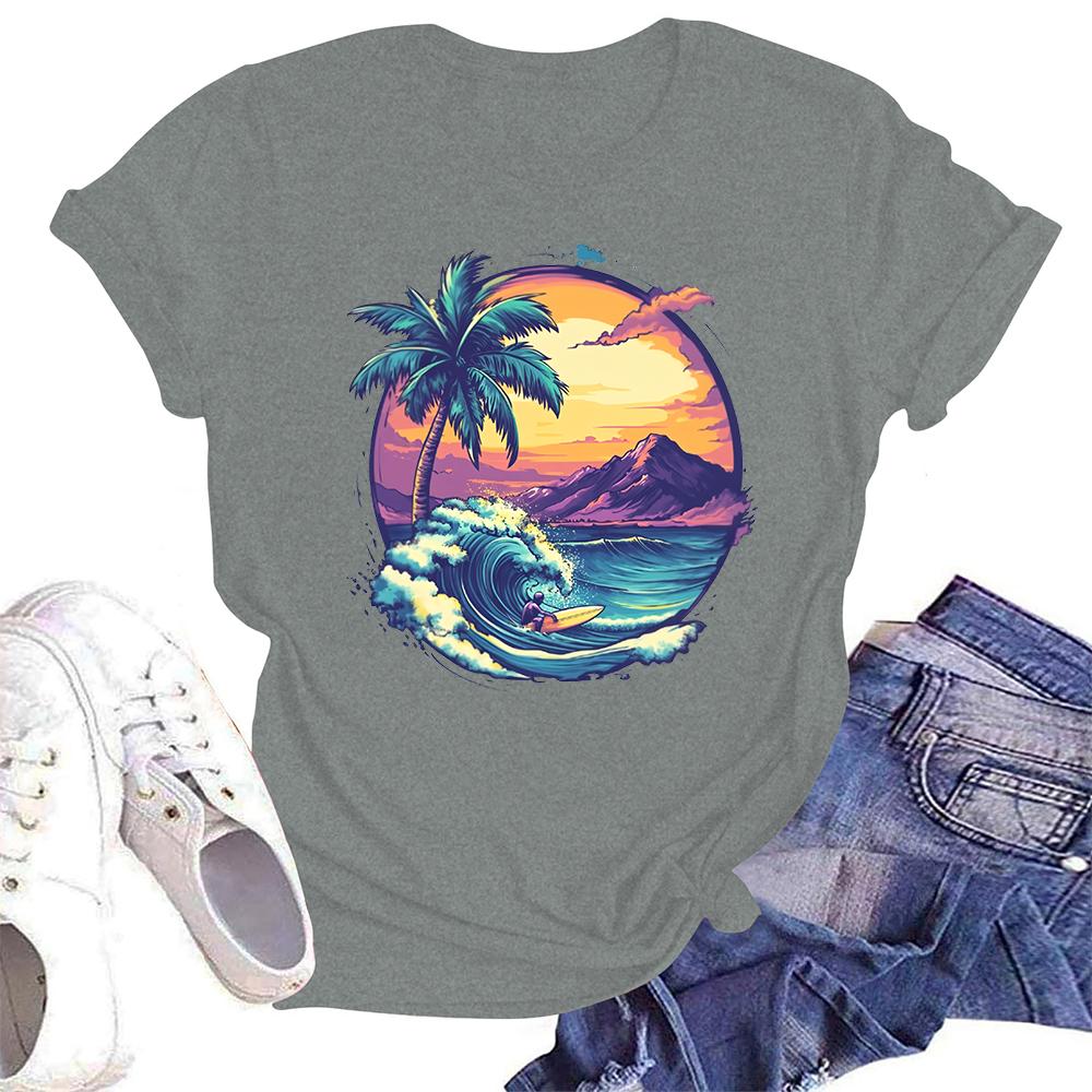 T-shirt casual da donna ampia stampata girocollo pullover manica corta top