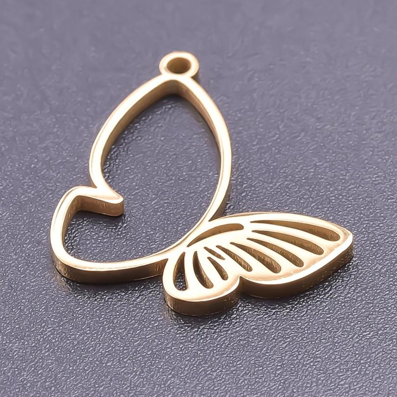 5pcs 18k Real Gold Plated Animal Pendant Stainless Steel Butterfly Charm For Jewelry Making Supplies Papillons Fuxk Men Pendants