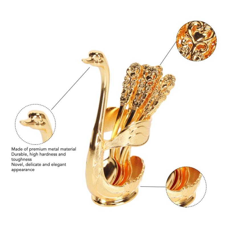 6er Kaffeelöffel Set Exquisite Dekorative Metalllöffel Mit Halter Für Dessert Eiscreme Kuchen Golden
