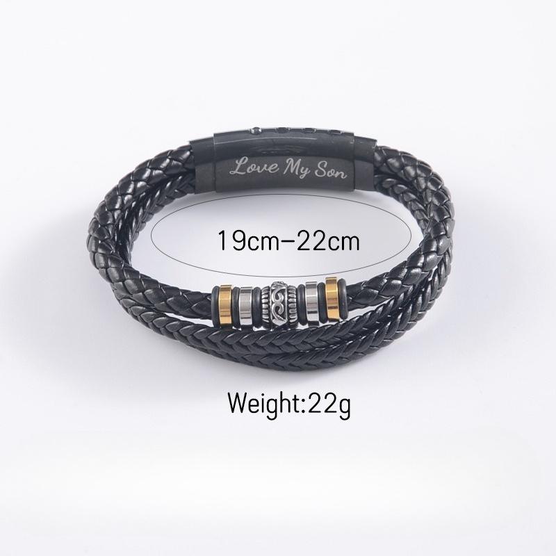 Ethnic Style Woven Bracelet, Stainless Steel Chain, Men's Multi-layer Woven Leather Rope Snap Bracelet