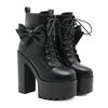Gdgydh Modische Damen-Ankle Boots mit Schleife Schnürung Blockabsatz 14cm Plateau-Schuhe Reißverschluss seitlich Damen Kurzstiefel Süßes Cosplay