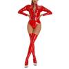 Shiny Bodysuit Stage Wet Look Zip Leotard Tops Clubwear