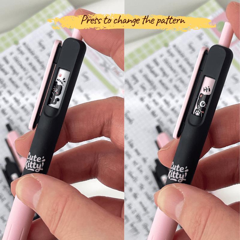 4/5pcs Cute Kitty Gel Pens Set Click-to-Change Pattern Kawaii Cat Gel Ink Pens 0.5mm Tip Black Refill School Supplies