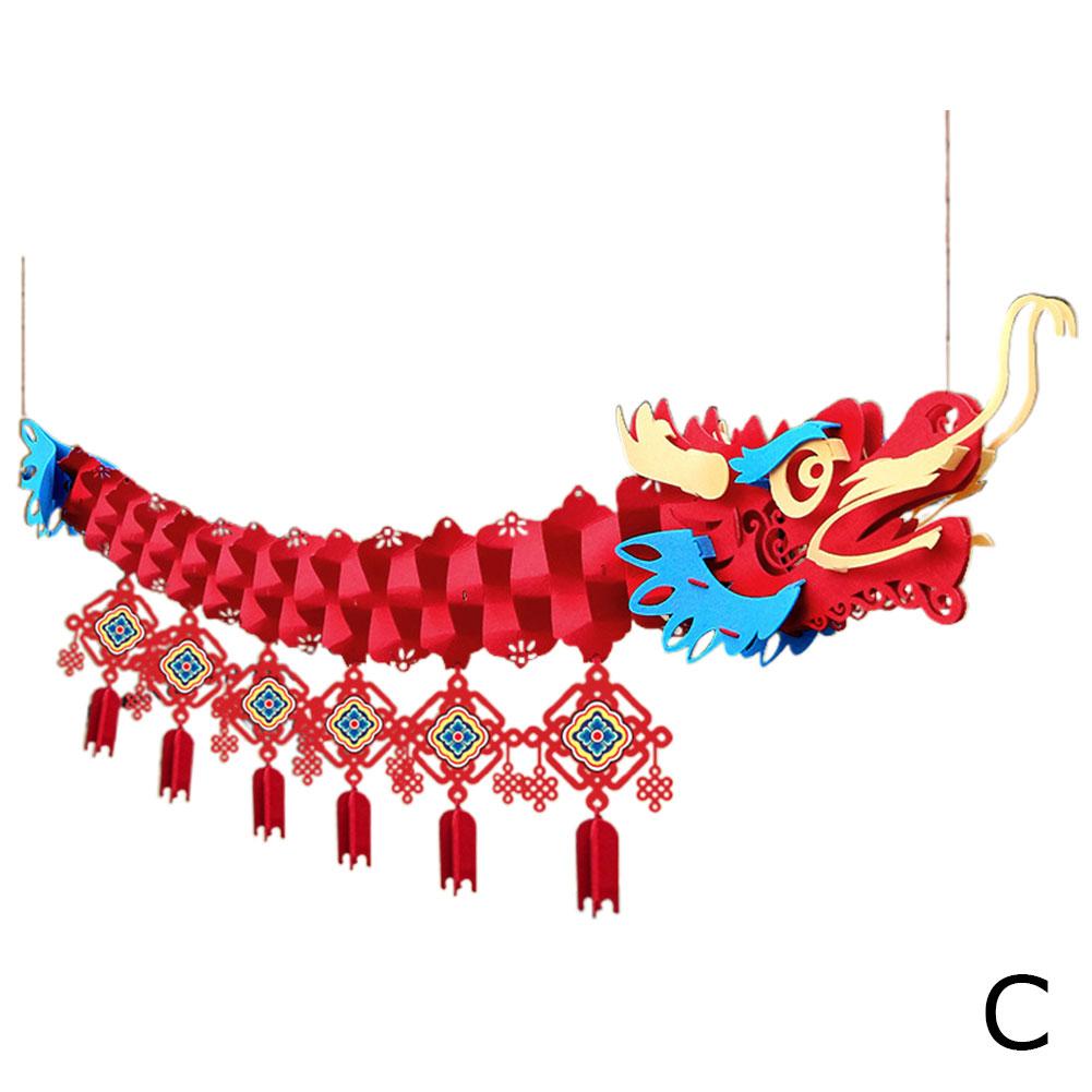 3D Gold Chinese Dragon New Year Atmosphere Decoration With Paper Lanterns Home & Restaurant Festive Party Floating Decoration