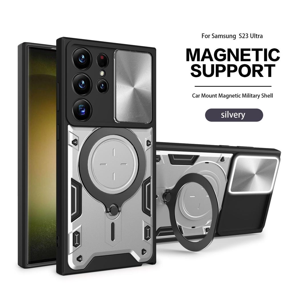 Armor Case for Samsung Galaxy S25 Ultra – Magnetic 360° Rotating Stand Sliding Window Shockproof Full Cover fon Samsung S25/S24/S23/S22/Ultra/Plus/Fe
