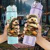 1PC Hedgehog Autumn Leaf Scene Print 750ml Color Plastic Sports Water Bottle Leakproof Flip Straw Lid Suitable for Sports Office Home Use