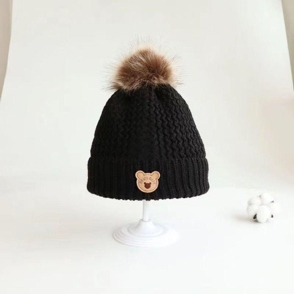 Cute Bear Embroidery Infant Knitted Hats Warm Thicken Baby Beanie Scarf  Boys Girls