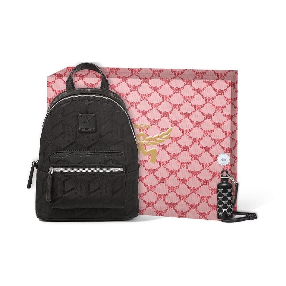 MCM Stark Bebe Boo Geometric Pattern Nylon Leather Mini Backpack Unisex Backpack Black MMKDSVE04BK001
