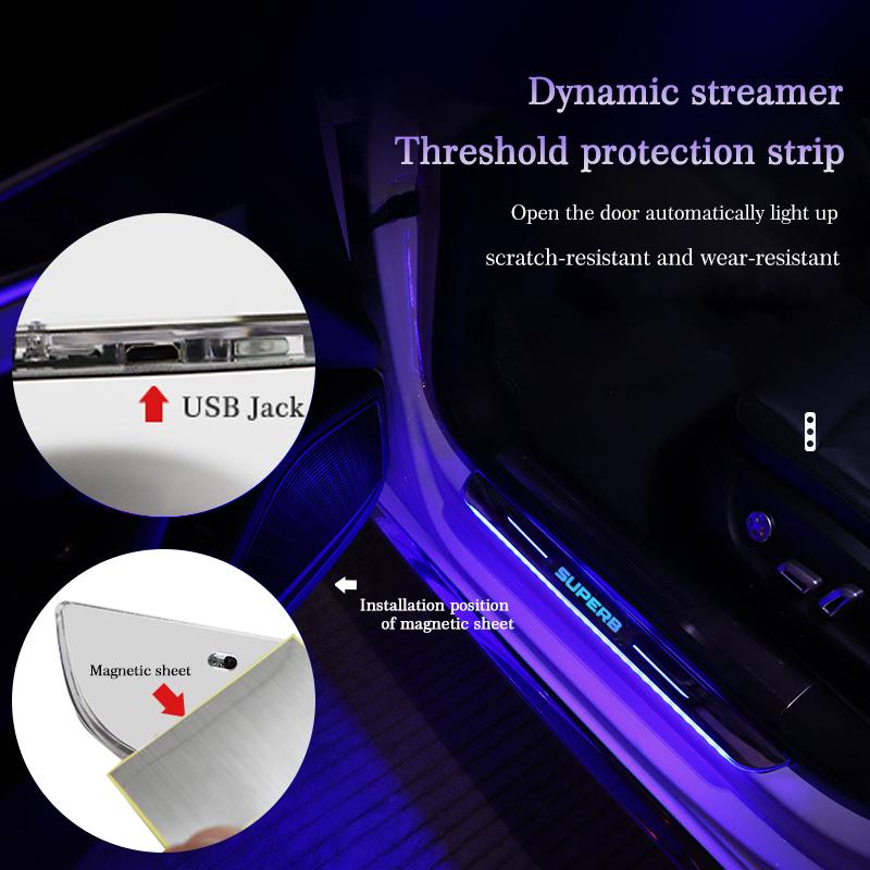 Car Door Light Projector Lamp Customized Car Logo Luminous LED Welcome Pedal Scuff Plate For Skoda Superb 3 Estate 3V3 3V5 3T5 2